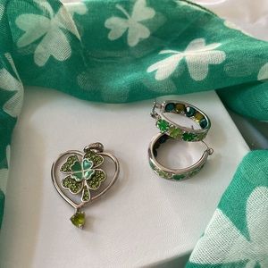 Shamrock ☘️ Sterling Pendant Drop and Pierced Earrings